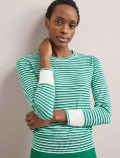 Jodi Cotton Jumper - Teal Mint Cream Stripe -The Modern Femme Sales SU24 K139 JODI TEALMINTCREAMSTRIPE LS 1438