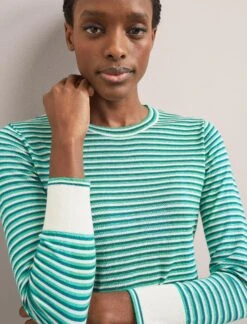 Jodi Cotton Jumper - Teal Mint Cream Stripe -The Modern Femme Sales SU24 K139 JODI TEALMINTCREAMSTRIPE LS 1440