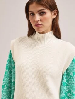 Janice Cotton Blend Funnel Neck Sleeveless Jumper - Cream -The Modern Femme Sales SU24 K177 JANICE CREAM LS 1321