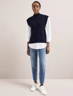 Janice Cotton Blend Funnel Neck Sleeveless Jumper - Navy -The Modern Femme Sales SU24 K177 JANICE NAVY LS 1925