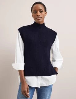 Janice Cotton Blend Funnel Neck Sleeveless Jumper - Navy -The Modern Femme Sales SU24 K177 JANICE NAVY LS 2001