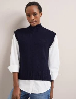 Janice Cotton Blend Funnel Neck Sleeveless Jumper - Navy -The Modern Femme Sales SU24 K177 JANICE NAVY LS 2021