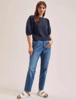 Amalie Linen Blend Jumper - Navy -The Modern Femme Sales SU24 K184 AMALIE NAVY LS 1673