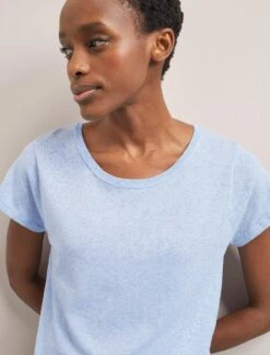 Madison Linen Blend Round Neck Knit T-Shirt - Pale Blue -The Modern Femme Sales SU24 K186 MADISON PALEBLUE LS 2368