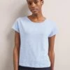 Madison Linen Blend Round Neck Knit T-Shirt - Pale Blue -The Modern Femme Sales SU24 K186 MADISON PALEBLUE LS 2379