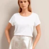Madison Linen Blend Round Neck Knit T-Shirt - White -The Modern Femme Sales SU24 K186 MADISON WHITE LS 27480