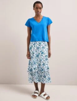 Madison Linen Blend V Neck Knit T-Shirt - Bright Blue -The Modern Femme Sales SU24 K187 MADISON BRIGHTBLUE LS 1617