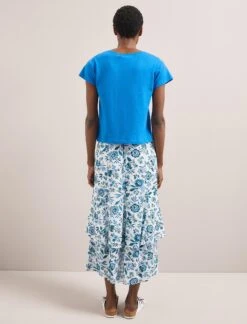 Madison Linen Blend V Neck Knit T-Shirt - Bright Blue -The Modern Femme Sales SU24 K187 MADISON BRIGHTBLUE LS 1675