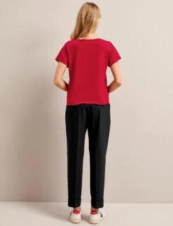 Madison Linen Blend V Neck Knit T-Shirt - Red -The Modern Femme Sales SU24 K187 MADISON RED LS 27310
