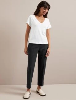 Madison Linen Blend V Neck Knit T-Shirt - White -The Modern Femme Sales SU24 K187 MADISON WHITE 3568