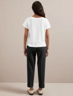 Madison Linen Blend V Neck Knit T-Shirt - White -The Modern Femme Sales SU24 K187 MADISON WHITE LS 3621