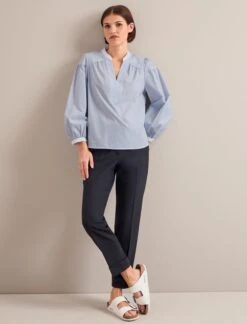 Erica Organic Cotton Shirt - Mid Stripe Blue White -The Modern Femme Sales SU24 S87 ERICA BLUE WHITE STRIPE LS 0617