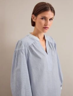 Erica Organic Cotton Shirt - Mid Stripe Blue White -The Modern Femme Sales SU24 S87 ERICA BLUE WHITE STRIPE LS 0670