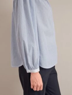 Erica Organic Cotton Shirt - Mid Stripe Blue White -The Modern Femme Sales SU24 S87 ERICA BLUE WHITE STRIPE LS 0677