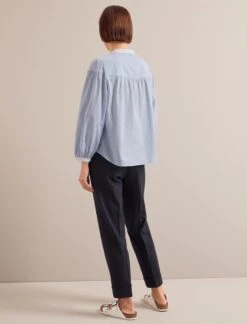 Erica Organic Cotton Shirt - Mid Stripe Blue White -The Modern Femme Sales SU24 S87 ERICA BLUE WHITE STRIPE LS 0693