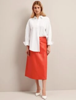 Tiana Leather Midi Skirt - Orange -The Modern Femme Sales SU24 SK119 TIANA ORANGE LS 26789