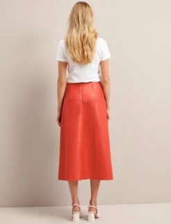 Tiana Leather Midi Skirt - Orange -The Modern Femme Sales SU24 SK119 TIANA ORANGE LS 26816