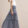 Kira Cotton Blend Maxi Skirt - Blue Ditsy Carnation Print
