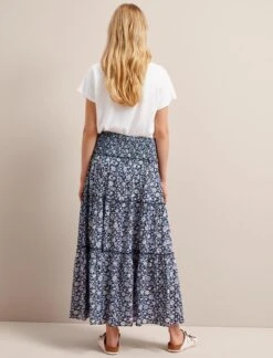 Kira Cotton Blend Maxi Skirt - Blue Ditsy Carnation Print -The Modern Femme Sales SU24 SK169 KIRA BLUEDITSYCARNATIONPRINT LS 26665