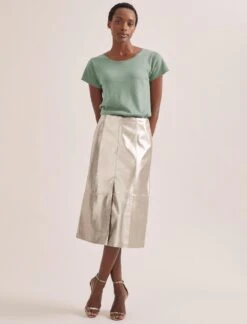 Robyn Leather Midi Skirt - Light Gold -The Modern Femme Sales SU24 SK184 ROBYN LIGHTGOLD LS 1018