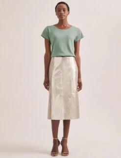 Robyn Leather Midi Skirt - Light Gold -The Modern Femme Sales SU24 SK184 ROBYN LIGHTGOLD LS 1019