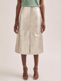 Robyn Leather Midi Skirt - Light Gold -The Modern Femme Sales SU24 SK184 ROBYN LIGHTGOLD LS 1080