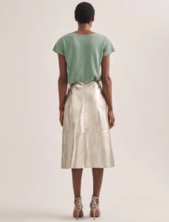 Robyn Leather Midi Skirt - Light Gold -The Modern Femme Sales SU24 SK184 ROBYN LIGHTGOLD LS 1095