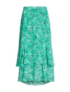 Lotta Cotton Blend Maxi Skirt - Green White Palm Floral -The Modern Femme Sales SU24 SK189 LOTTA GREENWHITEPALMFLORALPRINT CO