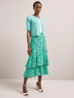Lotta Cotton Blend Maxi Skirt - Green White Palm Floral -The Modern Femme Sales SU24 SK189 LOTTA GREENWHITEPALMFLORALPRINT LS 078