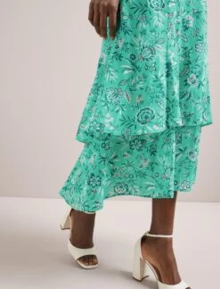 Lotta Cotton Blend Maxi Skirt - Green White Palm Floral -The Modern Femme Sales SU24 SK189 LOTTA GREENWHITEPALMFLORALPRINT LS 135