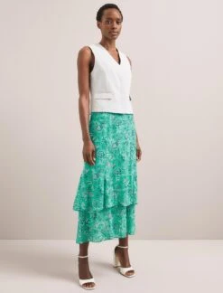 Lotta Cotton Blend Maxi Skirt - Green White Palm Floral -The Modern Femme Sales SU24 SK189 LOTTA GREENWHITEPALMFLORALPRINT LS 171