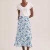 Lotta Cotton Blend Maxi Skirt - White Blue Palm Floral -The Modern Femme Sales SU24 SK189 LOTTA WHITEBLUEPALMFLORAL LS 2296