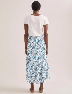 Lotta Cotton Blend Maxi Skirt - White Blue Palm Floral -The Modern Femme Sales SU24 SK189 LOTTA WHITEBLUEPALMFLORAL LS 2328
