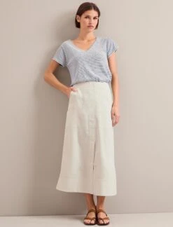 Safia Techni Linen Midi Skirt - Cream -The Modern Femme Sales SU24 SK190 SAFIA CREAM LS 0111