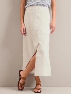 Safia Techni Linen Midi Skirt - Cream -The Modern Femme Sales SU24 SK190 SAFIA CREAM LS 0198