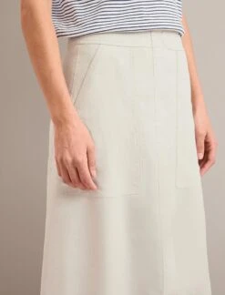 Safia Techni Linen Midi Skirt - Cream -The Modern Femme Sales SU24 SK190 SAFIA CREAM LS 0209
