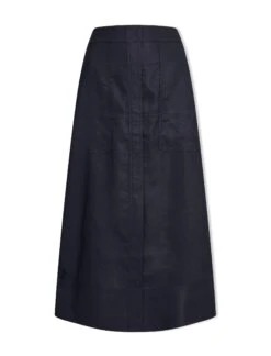 Safia Techni Linen Midi Skirt - Navy -The Modern Femme Sales SU24 SK190 SAFIA NAVY CO
