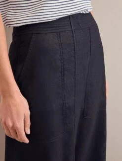 Safia Techni Linen Midi Skirt - Navy -The Modern Femme Sales SU24 SK190 SAFIA NAVY LS 25027