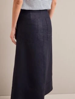 Safia Techni Linen Midi Skirt - Navy -The Modern Femme Sales SU24 SK190 SAFIA NAVY LS 25058