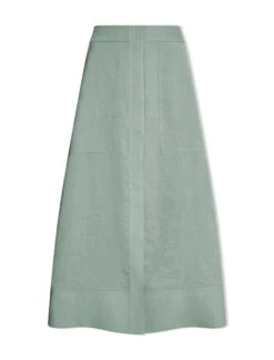 Safia Techni Linen Midi Skirt - Sage Green -The Modern Femme Sales SU24 SK190 SAFIA SAGEGREEN CO