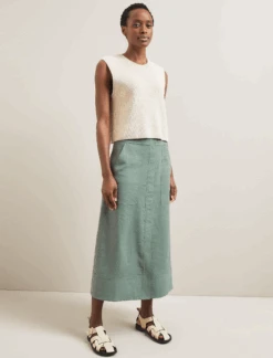 Safia Techni Linen Midi Skirt - Sage Green -The Modern Femme Sales SU24 SK190 SAFIA SAGEGREEN LS 2442