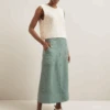 Safia Techni Linen Midi Skirt - Sage Green -The Modern Femme Sales SU24 SK190 SAFIA SAGEGREEN LS 2467