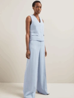 Tyler Linen Blend Wide Leg Trouser - Pale Blue -The Modern Femme Sales SU24 TR97 TYLER PALEBLUE LS 1073