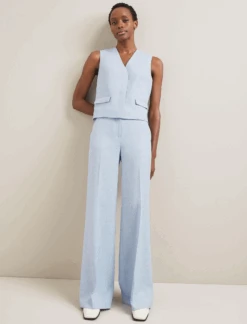 Tyler Linen Blend Wide Leg Trouser - Pale Blue -The Modern Femme Sales SU24 TR97 TYLER PALEBLUE LS 1139