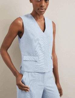 Tyler Linen Blend Wide Leg Trouser - Pale Blue -The Modern Femme Sales SU24 TR97 TYLER PALEBLUE LS 1153