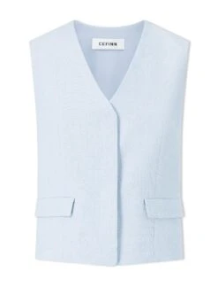 Deacon Linen Blend Waistcoat - Pale Blue -The Modern Femme Sales SU24 W8 DEACON PALEBLUE CO