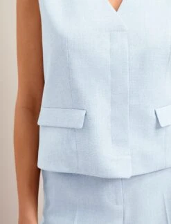 Deacon Linen Blend Waistcoat - Pale Blue -The Modern Femme Sales SU24 W8 DEACON PALEBLUE LS 25873