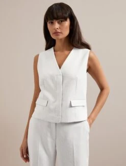 Deacon Linen Blend Waistcoat - Pearl -The Modern Femme Sales SU24 W8 DEACON PEARL LS 0094