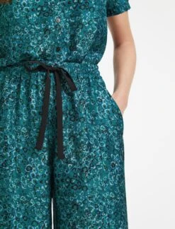 Rosa Silk Blend Trouser - Turquoise Blue Leopard Pansy Print -The Modern Femme Sales TR57 Rosa TurquoiseLeopardPansyPrint 170