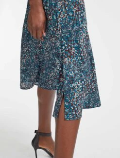 Dakota Silk Midi Dress - Beige Blue Leopard Pansy Print -The Modern Femme Sales WI21 D383 DAKOTA LEOPARD PANSY PRINT BEIGE BLUE LS 16558